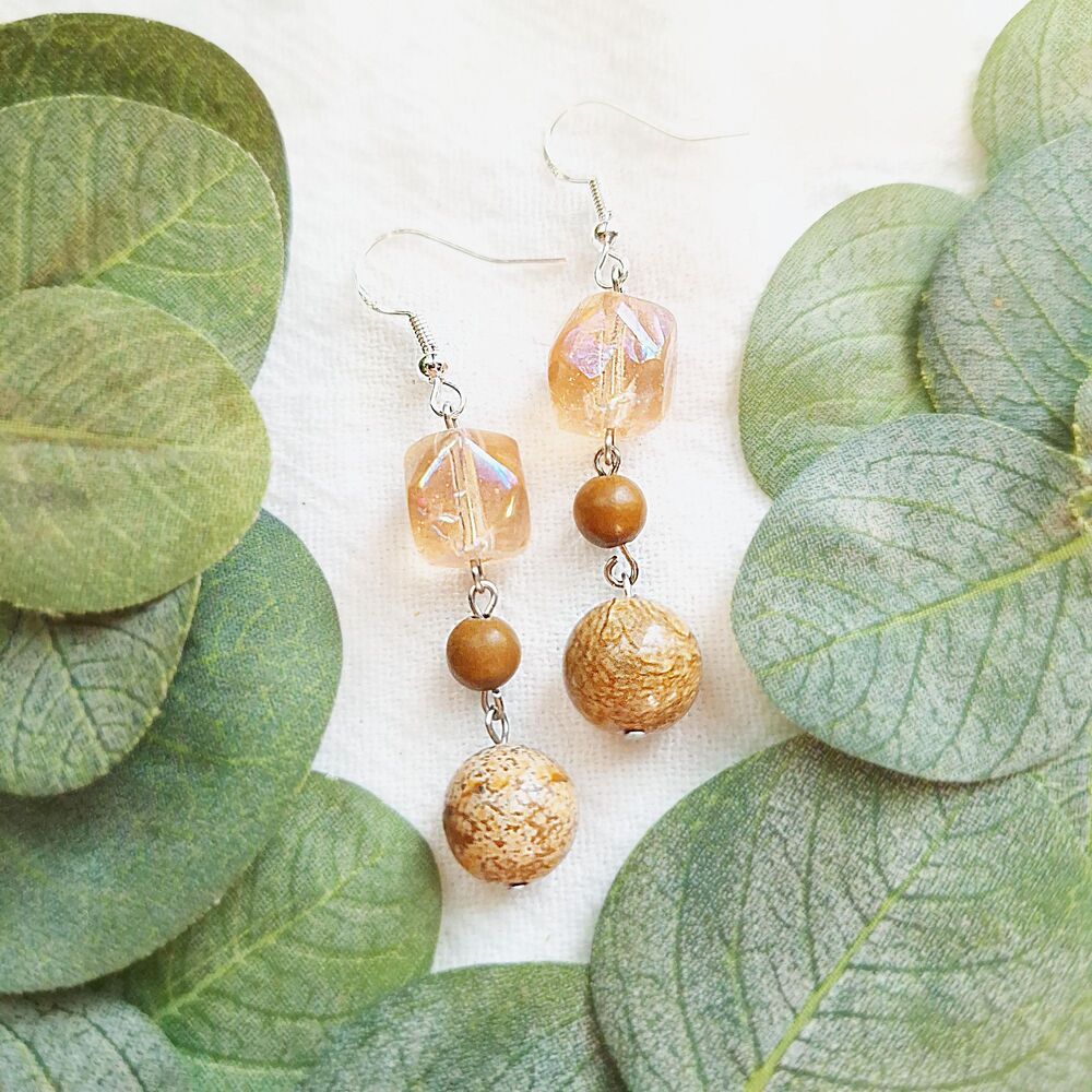 Fairycore Jasper Stone Earrings, Elegant Granola Girl Earrings, Unique Fall Boho